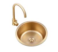 Aioneer Fregadero, Fregadero Doméstico De Acero Inoxidable Dorado para Barra De Cocina, Pequeño, Redondo, De Un Solo Seno, Empotrado Debajo del Fregadero.-B-40cm