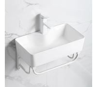 Aioneer Fregadero Pequeño Independiente para Garaje, Fregaderos De Esquina para Baño, Fregadero De Cerámica con Soporte De Acero Inoxidable, Fregadero Independiente, Grifo, para -24x16in