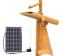 Aioneer Fuente Solar De Bambú con Bomba, Fuentes De Agua Zen, Fuente De Bambú Natural Resistente A Las Grietas, Elemento Acuático De Bambú para Paisajismo, para Césped, Jardín Y -35in(90cm)