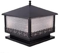 Aioneer Garden Post Light Antique Post Light Wrought Iron Column Lamp Anti-Rust Outdoor Pillar Lamps Striped Glass Lights Waterproof Porch Courtyard Backyard Fixtures Street Lam-Black-54 * 50cm