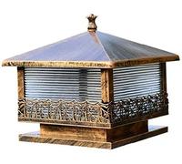 Aioneer Garden Post Light Antique Post Light Wrought Iron Column Lamp Anti-Rust Outdoor Pillar Lamps Striped Glass Lights Waterproof Porch Courtyard Backyard Fixtures Street Lam-Bronzem-44 * 46cm
