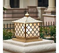Aioneer Garden Post Light Column Outdoor Light European Rural Retro Square E27 Landscape Lamp Rainproof Glass Column Light All Copper Post Light Lawn Light Square Pillar Lanterns