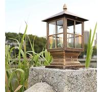 Aioneer Garden Post Light Deck Fence Post Cap Aluminum Column Lamp with Glass Waterproof Patio Pillar Light Bronze Finish Pier Mount Vintage Pathway Entryway Post Lantern Street -Bronze