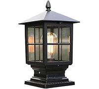 Aioneer Garden Post Light European Rural Square Aluminum Landscape Waterproof Outdoor Pillar Light Column Lamp Retro with Clear Glass Lamps Pedestal Lamp Black Street Lamp Decor-Black