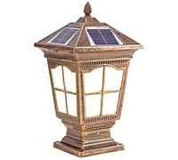 Aioneer Garden Post Light European Vintage Solar Energy Column Lamp Outdoor Waterproof Led Post Lights Rainproof Glass Lantern Garden Fence Floor Lamp Retro Lamp Illumination Gar