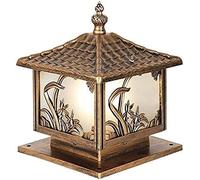 Aioneer Garden Post Light Floor Lamp Chinese Antique Bronze Patio Post Light, Outdoor Landscape Pillar Lantern Aluminum Die-Cast Glass Swimming Pool Street Patio Vintage Industri