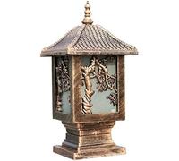 Aioneer Garden Post Light Floor Lamp Chinese Rustic Outdoor Light Brass Waterproof Dustproof Courtyard Street Light Glass Lantern Outdoor Aluminum Post Light Fixtures Park County