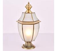 Aioneer Garden Post Light Led Solar Light Ip65 Waterproof Brushed Gold Outdoor Column Lamp European Copper Garden Landscape Lights Wall Patio Pillar Post Lamp Frosted Glass Lante