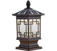 Aioneer Garden Post Light Outdoor Pillar Lamps Mains Solar Dual Purpose Led Column Lamp Aluminum Glass Post Light Retro Square Patio Gate Villa Open Air Waterproof Landscape Cour-A-15.5 * 18 * 40cm