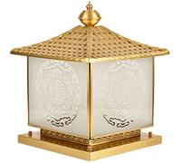 Aioneer Garden Post Light Simple Antirust Post Light Copper Metal Frame Column Lamp Frosted Glass Gloden Square Pillar Lamps Garden Landscape Garage Pavilion Lighting Column Ligh-30 * 30 * 36cm