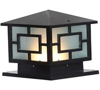 Aioneer Garden Post Light Traditional Vintage Outdoor Post Bollard Light Pillar Lantern Square Glass Aluminum Patio Landscape Column Lamp Single Head E27 Wall Fence Lamp Street L-Black-25 * 25cm