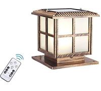 Aioneer Garden Post Light Waterproof Outdoor Led Solar Column Lamp Glass Lantern Rainproof Square Aluminum Retro Pillar Post Light Courtyard Landscape Lamp with Remote Control St-Bronze-H30cm