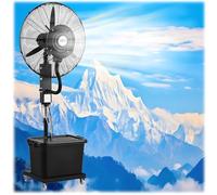 Aioneer High Velocity 26in/30in Industrial Misting Fan - Outdoor Oscillating Pedestal Fan with 42L Water Tank, 3 Speed Settings & Adjustable Height for Patio, Garage, Gym, Workshop