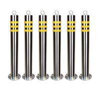 Aioneer High Visibility Reflective Yellow Steel Bollard Post - 6 Pack Parking Barrier with Hanging Ring For Driveway Safety & Traffic Control