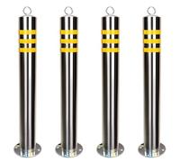 Aioneer High Visibility Reflective Yellow Steel Bollard Posts - Durable Parking Barriers with Hanging Ring For Driveway Safety & Traffic Control