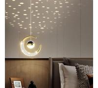 Aioneer Island Lights, Modern Led Bedside Hanging Light Chandelier Star Moon Night Compatible with Bedroom Dining Room Starry Night Fixtures Warm and Romantic Long Line Small Pen-Gold-White Light