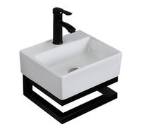 Aioneer Lavabo De Esquina De Cerámica, Lavabo De Esquina Pequeño, Lavabo De Baño De Pared para Espacios Pequeños, Lavabo De Cerámica De Pared, Lavabo De Baño con Rejilla De Acero-39CM
