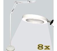 Aioneer Led Magnifying Lamp 8X Floor Lamp Magnifier Lamp High-Definition Optical Glass Rotation Adjustable Angle For Reading Beauty Crafts Jewelry Observation A/White