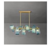 Aioneer Luxury Creative Living Room Dining Room Modern Yellow Copper Blue Glass Decorated Rectangular Chandelier-Warm Light-Length 85cm