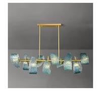 Aioneer Luxury Creative Living Room Dining Room Modern Yellow Copper Blue Glass Decorated Rectangular Chandelier-Warm Light-Length 110cm