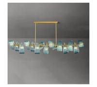 Aioneer Luxury Creative Living Room Dining Room Modern Yellow Copper Blue Glass Decorated Rectangular Chandelier-Changeable-Length 150cm