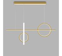 Aioneer Metal Linear Suspension Lamps with Acrylic Lampshade Creative Strip Dining Room Chandeliers Simple Kitchen Island Pendant Lamp, Modern Led 3 Color Mode Long Hanging Light-Gold