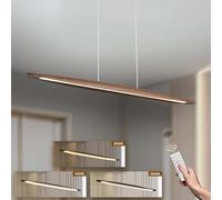 Aioneer Modern Adjustable Wood Pendant Light with Remote Control Dimmable Brown Hanging Lamp For Dining Table Living Room and Office -L100cm (Brown)-Stepless