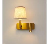 Aioneer Modern Bedroom Wall Light with Rotating Reading Lamp Adjustable 3000K Indoor Wall Sconce with Switch Elegant E27 Bedside Lamp In Gold Metal and Fabric Shade Readi-Left