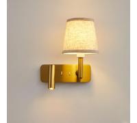 Aioneer Modern Bedroom Wall Light with Rotating Reading Lamp Adjustable 3000K Indoor Wall Sconce with Switch Elegant E27 Bedside Lamp In Gold Metal and Fabric Shade Readi-Right