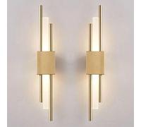 Aioneer Modern Black Linear Wall Sconces Set of 2 Nordic Style Wall Mount Lamp For Bedroom Living Room Bathroom Long Strip Hallway Wall Lighting Gold Accent Noir Shade Included-Golden