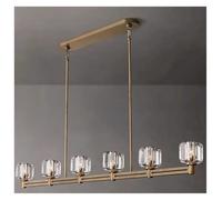 Aioneer Modern Copper Crystal Pendant Light Long Home Deco Kitchen Island Dining Table Hanging Lamp Minimalist-Gold-White_L182CM 6S