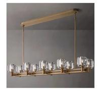 Aioneer Modern Copper Crystal Pendant Light Long Home Deco Kitchen Island Dining Table Hanging Lamp Minimalist-Gold-White_L137CM 10S