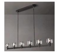 Aioneer Modern Copper Crystal Pendant Light Long Home Deco Kitchen Island Dining Table Hanging Lamp Minimalist-Black-White_L182CM 6S
