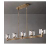 Aioneer Modern Copper Crystal Pendant Light Long Home Deco Kitchen Island Dining Table Hanging Lamp Minimalist-Gold-Warm_L137CM 5S
