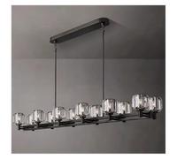 Aioneer Modern Copper Crystal Pendant Light Long Home Deco Kitchen Island Dining Table Hanging Lamp Minimalist-Black-White_L182CM 12S