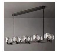 Aioneer Modern Copper Crystal Pendant Light Long Home Deco Kitchen Island Dining Table Hanging Lamp Minimalist-Black-White_L137CM 10S