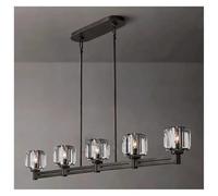 Aioneer Modern Copper Crystal Pendant Light Long Home Deco Kitchen Island Dining Table Hanging Lamp Minimalist-Black-Warm_L137CM 5S