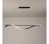 Aioneer Modern Led Ceiling Chandeliers, Linear Metal Pendant Light, Long Strip Kitchen Island Hanging Lamp, Minimalist Above Dining Table Suspension Lights, Black Wrought Iron Dr-Dimming