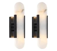 Aioneer Modern Minimalist Design Wall Lamps Set of 2 For Bedrooms Plug In Iron Wall Sconce with Creative Marble Fixture Ideal For Bedroom Bathroom Living Room Gold Color-Black-White Light