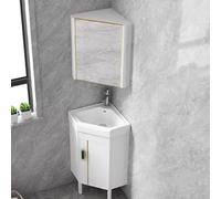 Aioneer Mueble De Baño Esquinero con Lavabo Integrado, Lavabo De Cerámica De Pie, Mueble De Baño con Grifo Y Desagüe, Lavabos Pequeños para Espacios Reducidos.-White-43cm/16.9in