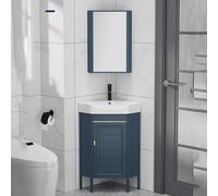 Aioneer Mueble De Baño Pequeño con Lavabo, Mueble De Baño con Lavabo, Lavabo De Pedestal De Esquina, Conjunto De Esquina, Lavabo Compacto, para Baño, Lavadero, Balcón.-Blue-47cm/18.5in