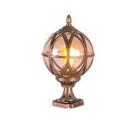 Aioneer Outdoor Aluminum Globe Pillar Light Ip55 Exterior Rainproof Glass Post Lamp Classic Landscape Garden Porch Exterior Column Headlight Rustic Street Lantern Table Lights-Brown-48 * 27.5cm