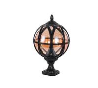 Aioneer Outdoor Aluminum Globe Post Lights Vintage Rustic Country Pillar Pole Lamp Exterior Garden Porch Landscape Pillar Light Street Lantern Table Lights Decorative To-Black-17.5 * 32cm