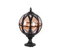 Aioneer Outdoor Pillar Lamp Retro Round Post Light Outdoor Waterproof Pillar Lamp Ball Shape Aluminum Glass Lampshade Column Headlights For Garden Courtyard Landscape Villa Gate -Black-17.5 * 32cm