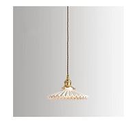 Aioneer Pendantlight, Japanese Pleated Small Chandelier Copper Ceramic Shade Pendant Lamp Semi-Embedded Hanging Light Height Adjustable For Hallway Kitchen Bedroom Entryway-White