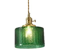 Aioneer Pendantlight, Retro Copper Adjustable Height Chandelier Thread Glass Lampshade Pendant Ligh For Kitchen Island Bedroom Dining Room Dining Room Suspension Lamp-Green