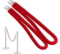 Aioneer Premium Velvet Rope Set - 2 Pack, 2.74M Blue Stanchion Ropes with Hooks, Perfect For Grand Openings, Events, Safety Barriers, Red Carpet Ropes & Posts-Red-6ft/185cm