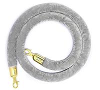 Aioneer Premium Velvet Stanchion Rope with Silver Plated Hooks 1.7Ft Apricot Queue Barrier For Events Red Carpet Line Management Durable & Stylish Crowd Control-Grey-8ft/245cm