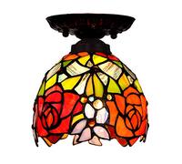 Aioneer Rose Mini Ceiling Light, Vintage Stained Glass Ceiling Lamp with 6.5 Inch Wide Lampshade, Victorian Style Metal Chandeliers For Bedroom Dining Room Hallway Kitchen Island