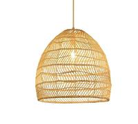 Aioneer Rustic Woven Rattan Pendant Light Chandelier with Adjustable Style Ceiling Lighting Fixture For Farmhouse Kitchen Island Bedroom Dining Room Brown Size: Medium-Natural Wood Color-45CM